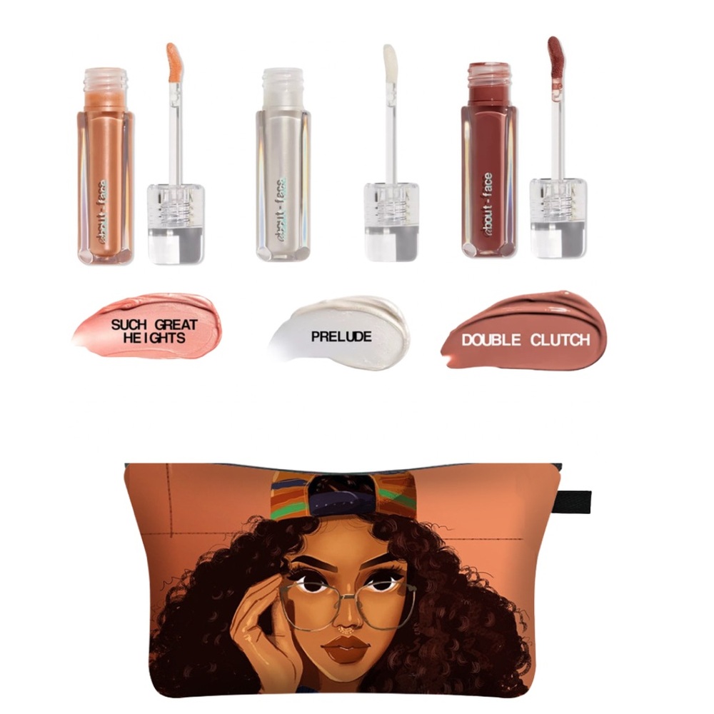 About-Face Light Lock Lip mGloss Trio with Cosmetic Bag